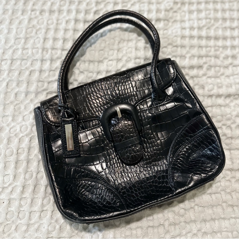 Antonio Melani black leather embossed snakeskin print bag